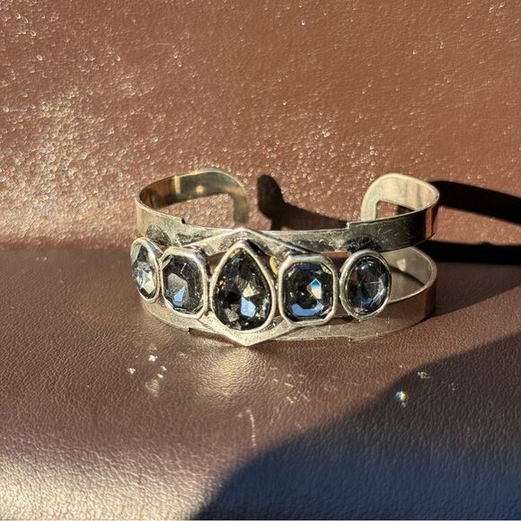 STATEMENT SILVER CUFF BRACELET LARGE FACETED SMOKY CRYSTALS –WOMEN’S BOLD DESIGN - Picture 13 of 17